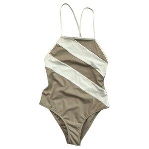 Denizeri‎ Nane Colorblock Crossback One Piece Swimsuit Beige XS Neutral Coastal